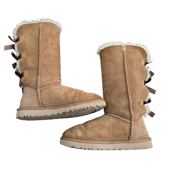 UGG Australia Bailely Bow Tall II Women's Brown Suede Fur Winter Boots Size 7 - Picture 4 of 7